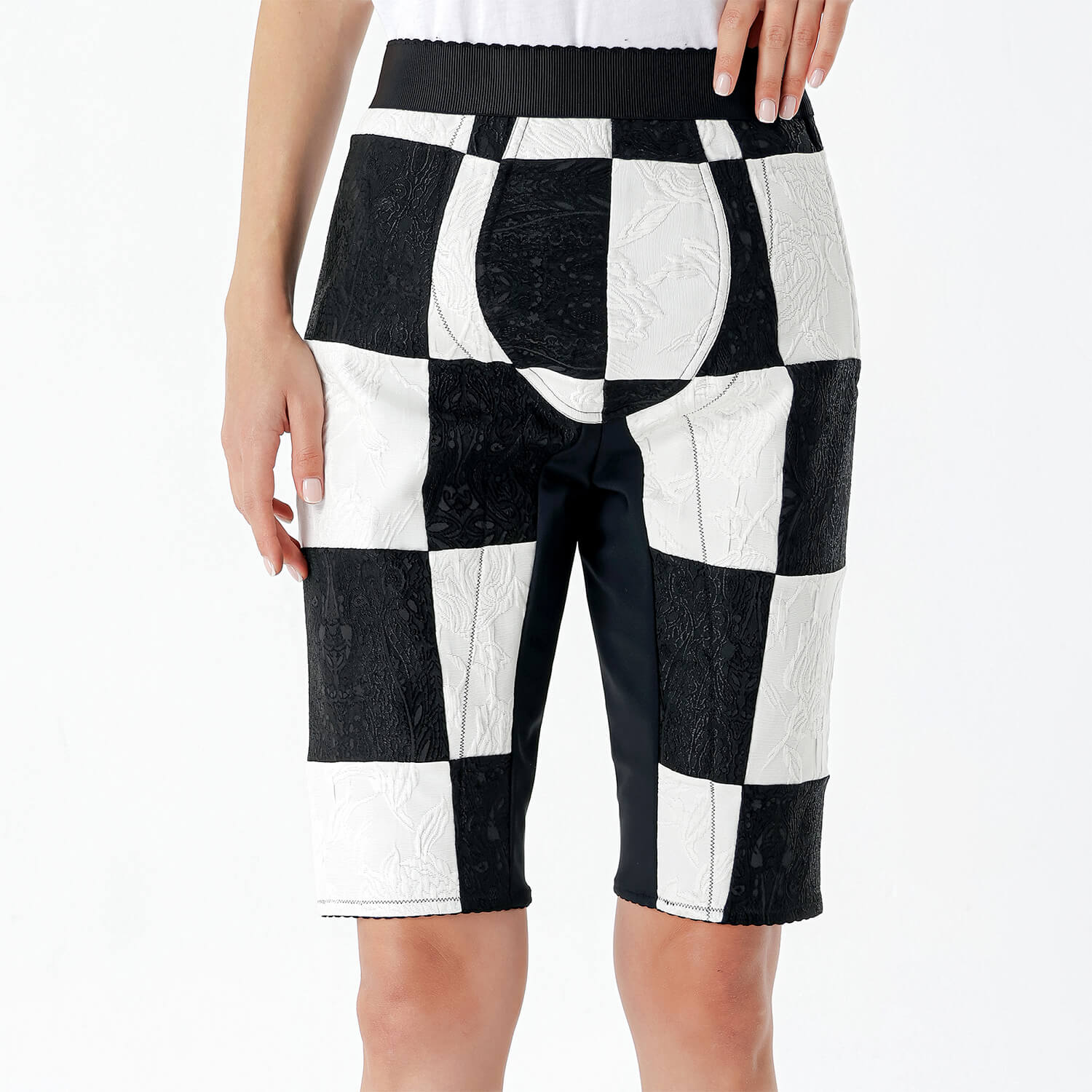 Dolce&Gabbana - Black & White Damier Jacquard Cycling Shorts